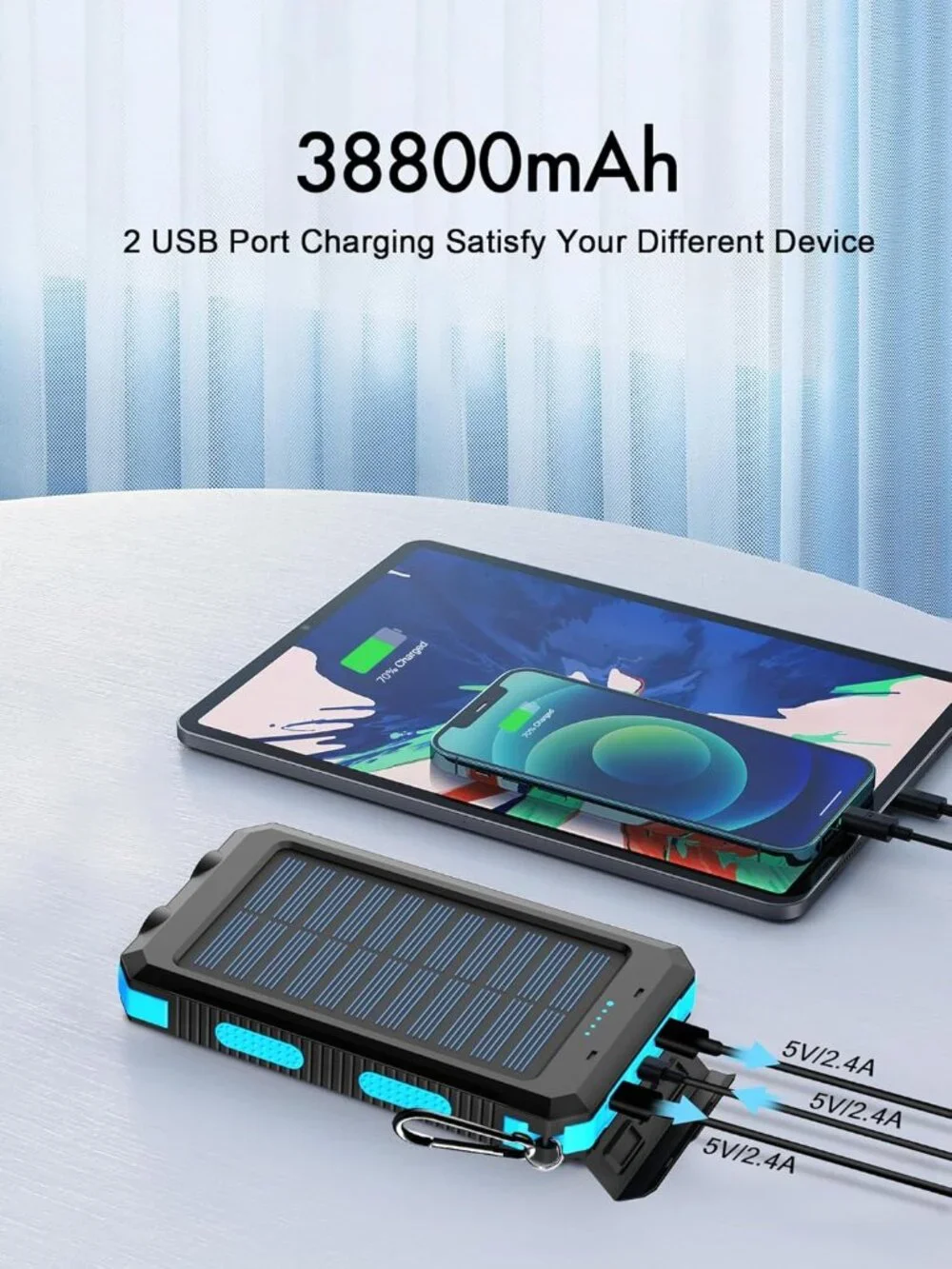 Solar Power Bank Charger, Flashlight, Compass- NEW